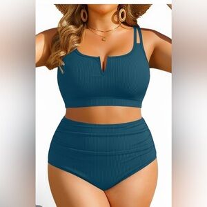 🆕Women Plus Size High Waisted Bikini - Ribbed Two Piece Swimsuit Tummy Control